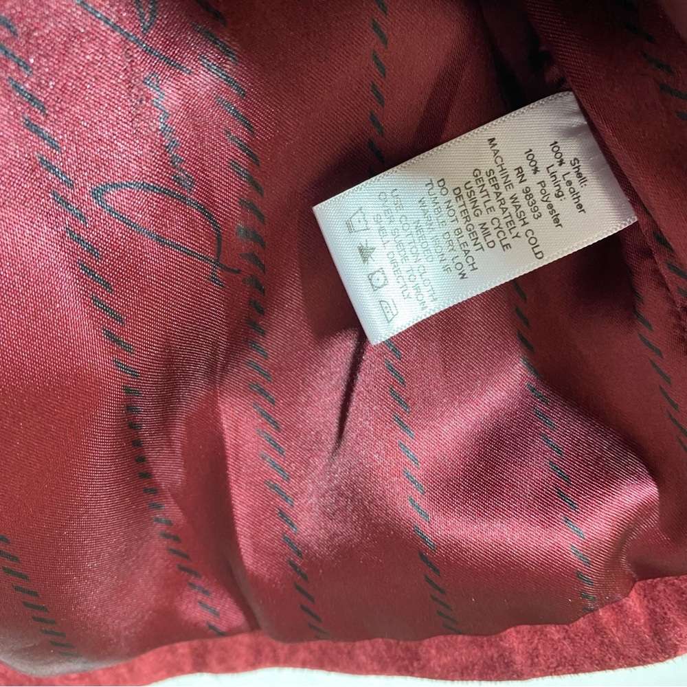 Dennis Basso Women’s S Red Vintage Gold Zip Motto Suede Leather Jacket - Picture 5 of 8